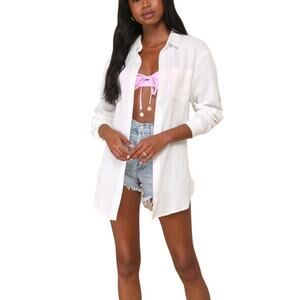 Lulus Easy To See White Cotton Oversized Button-Up Top size Large